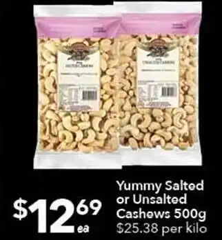 Ritchies Yummy salted or unsalted cashews offer