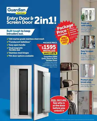 Doors Plus Guardian er94 entry door & 2 in 1 screen door offer