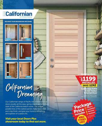 Doors Plus Californian ejh2 solid timber external door offer