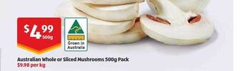 Australian whole or sliced mushrooms
