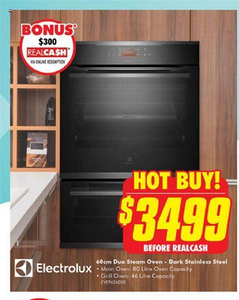 Electrolux 60cm due steam oven dark stainless steel offer at The Good Guys