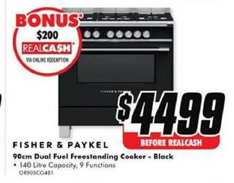 The Good Guys Fisher & paykel 90cm dual fuel freestanding cooker black offer