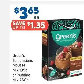 Foodland Green's temptations mousse mix or pudding mix offer