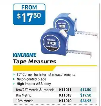 Kincrome Kincrome tape measures offer