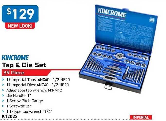 Kincrome tap & die set offer at Kincrome