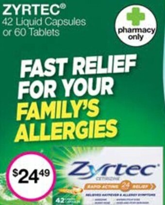 Priceline ZYRTEC 42 Liquid Capsule or 60 Tablets offer
