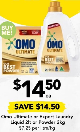 Drakes Omo Ultimate or Expert Laundry Liquid 2lt or Powder 2kg offer