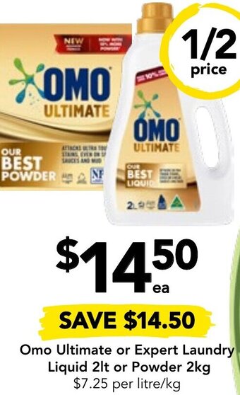 Drakes Omo Ultimate or Expert Laundry Liquid 2lt or Powder 2kg offer