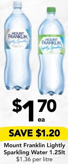 Drakes Mount Franklin Lightly Sparkling Water 1.25lt offer