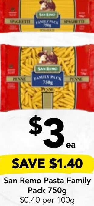 Drakes San Remo Pasta Family Pack 750g offer
