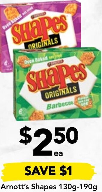 Drakes Arnott's Shapes 130g-190g offer