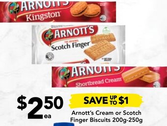 Drakes Arnott's Cream or Scotch Finger Biscuits 200g-250g offer