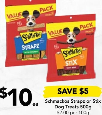Drakes Schmackos Strapz or Stix Dog Treats 500g offer