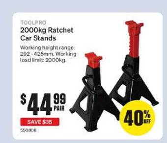 SuperCheap Auto Toolpro 2000kg ratchet car stands offer