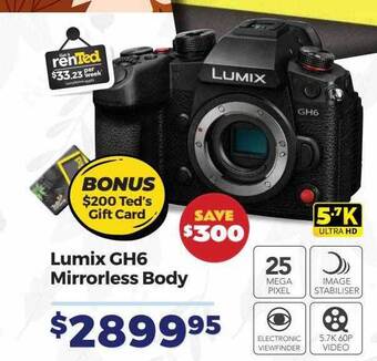 Teds Cameras Lumix gh6 mirrorless body offer