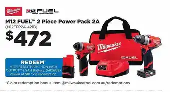 Repco M12 fuel 2 piece power pack 2a offer