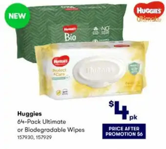 Huggies 64-Pack Ultimate or Biodegradable Wipes