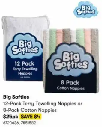 Big Softies 12-Pack Terry Towelling Nappies or 8-Pack Cotton Nappies