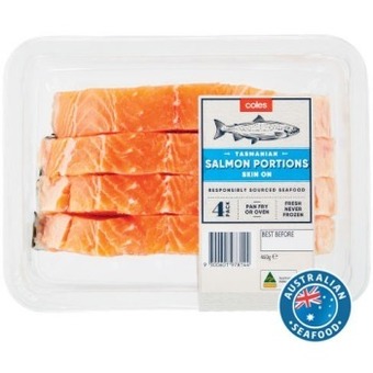 Coles Coles fresh tasmanian salmon portions skin on 460g offer
