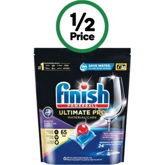 Woolworths Finish ultimate pro material care dishwasher tablets pk 65 offer