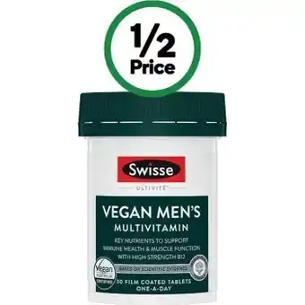 Woolworths Swisse ultivite vegan men's multivitamin tablets pk 30* offer