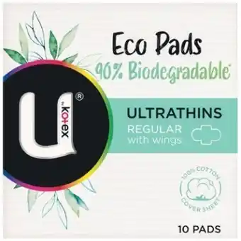 Woolworths U by kotex eco ultrathin pads pk 10 offer
