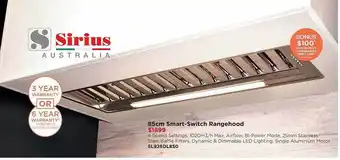 Bing Lee Sirius australia 85 cm smart-switch rangehood offer