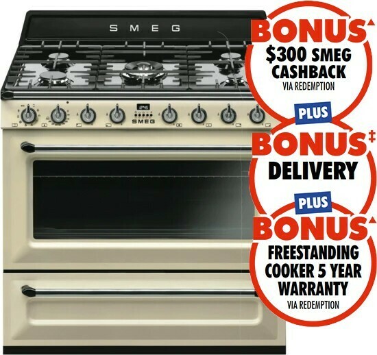 Smeg 90cm Victoria Dual Fuel Upright Cooker Cream offer at The Good Guys