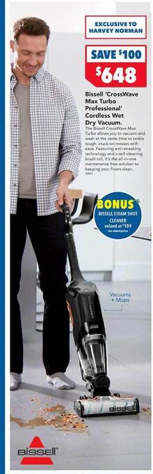 Harvey Norman Bissell 'crosswave max turbo professional' cordless wet dry vacuum offer