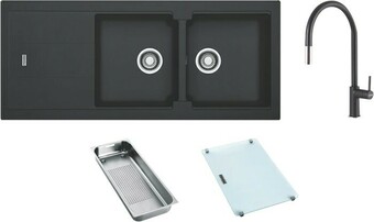 The Good Guys Franke Onyx Fragranite Double Bowl Sink with Reversible Drainer offer