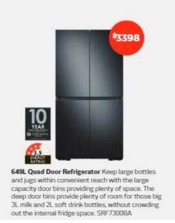 Retravision 649l quad door refrigerator offer