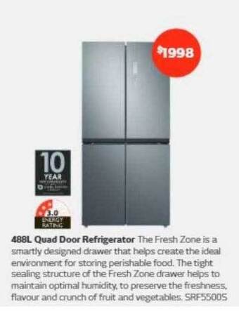 Retravision 488l quad door refrigerator offer