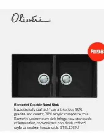 Retravision Olivéri santorini double bowl sink offer
