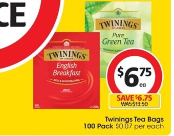Coles Twinings Tea Bags 100 pack offer