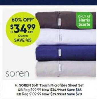 Harris Scarfe Soren soft touch microfibre sheet set offer