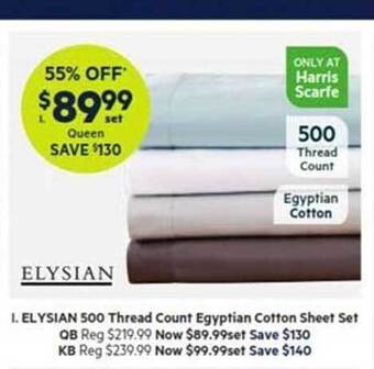 Harris Scarfe Elysian 500 thread count egyptian cotton sheet set offer