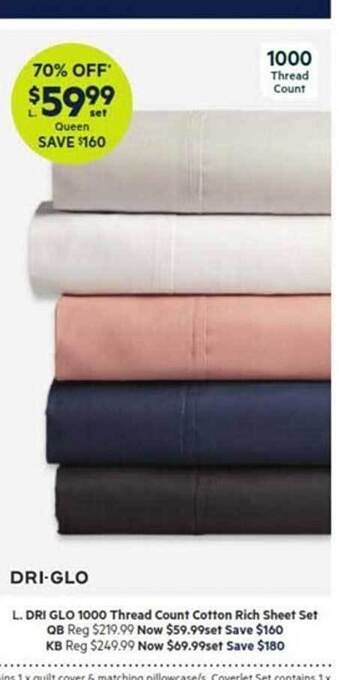 Harris Scarfe Dri-glo 1000 thread count cotton rich sheet set offer