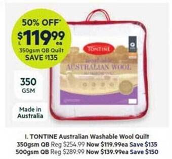 Harris Scarfe Tontine australian washable wool quilt offer