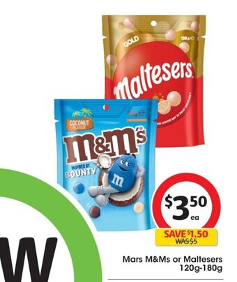 Coles Mars M&M's or Maltesers 120g-180g offer