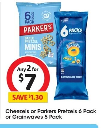 Coles Cheezels or Parkers Pretzels 6 pack or Grainwaves 5 Pack offer