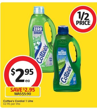 Coles Cottee's Cordial 1 Litre offer