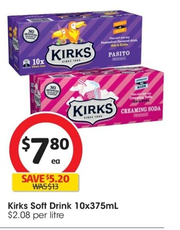 Kirks Soft Drink 10 x 375ml. offer at Coles