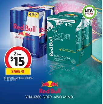 Coles Red Bull Energy Drink 4 x 250ml. offer