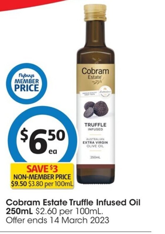 Cobram Estate Truffle Infused Oil 250 ml. offer at Coles