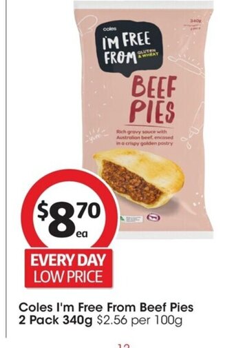 Coles Coles I'm Free From Beef Pies 2 Pack 340g offer