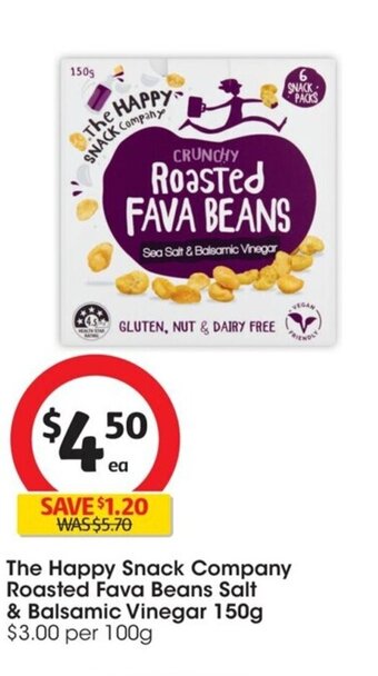 Coles The Happy Snack Company Roasted Fava Beans Salt & Balsamic Vinegar 150g offer