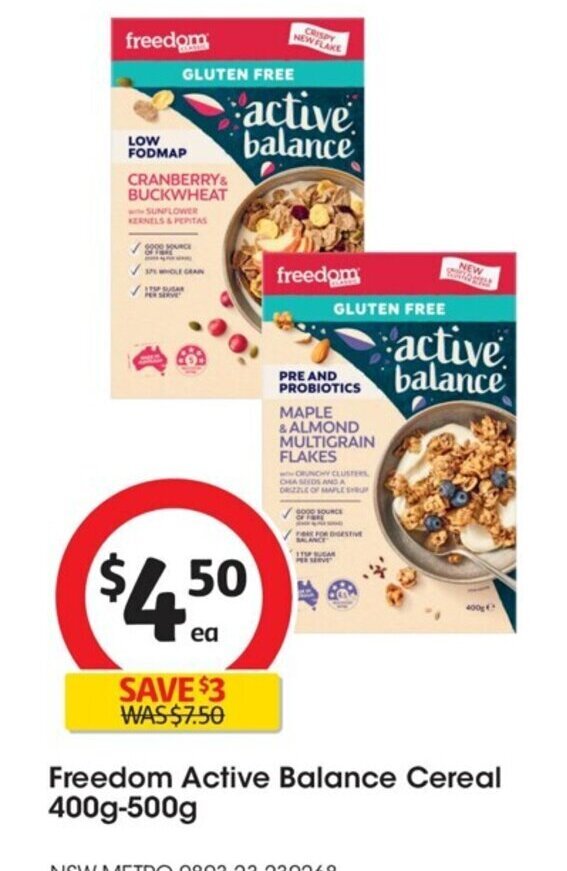 Freedom Active Balance Cereal 400g500g offer at Coles