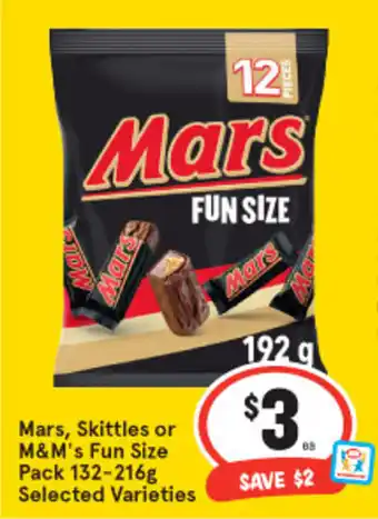 IGA Mar's Skittles or M&M's Fun Size Pack 132-216g offer