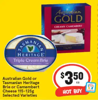 IGA Australian Gold or Tasmanian Heritage Brie or Camembert Cheese 115-125g offer
