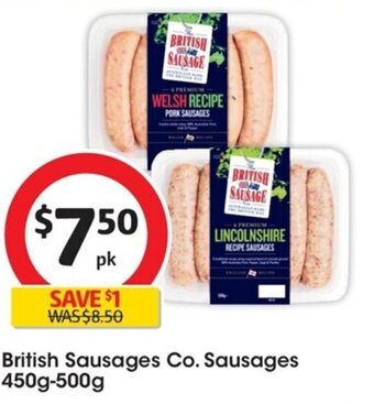 Coles British Sausages Co. Sausages 450g-500g offer